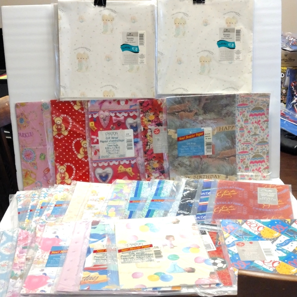 33 Pks New Gift Wrap - Valentine, Easter, Baby, Grad, B-Day, Spring, Prec Moment